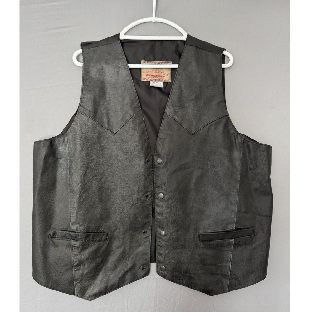 Vintage Leather Vest Mens XL Black Snap Motorcycle Biker Western Riding 90s Y2K